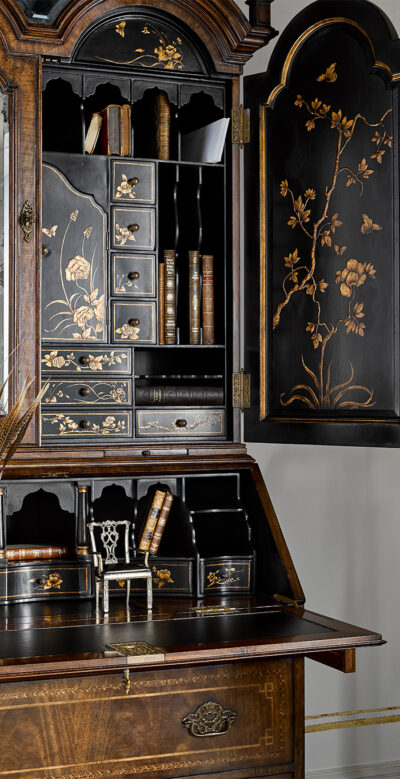 Chinoiserie bureau bookcase with gilt floral decoration
