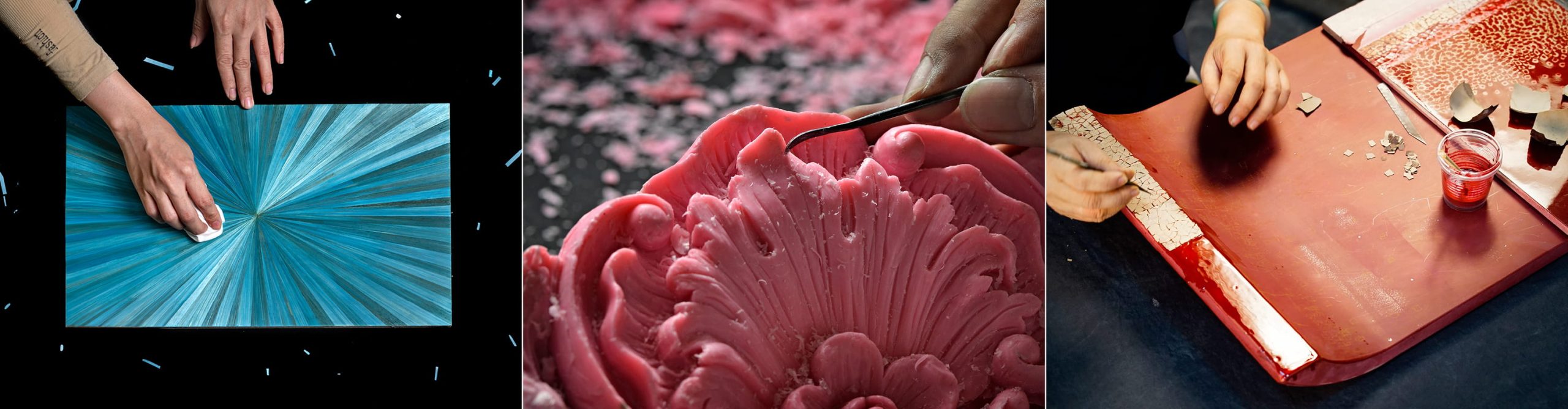 VFR artisans at work — straw marquetry, wax carving and eggshell lacquer